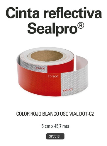 Imagen 1 de 6 de Cinta Reflectiva Roja Y Blanca 5cm X 45,7mt Uso Vial Sealpro