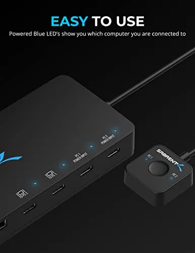 Conmutador Kvm Dual Sabrent Usb Tipo C Con Suministro De Ene