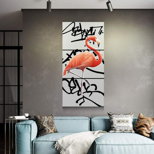 Quadro Decorativo 3 Peças Flamingo Grafitti Art Decoração