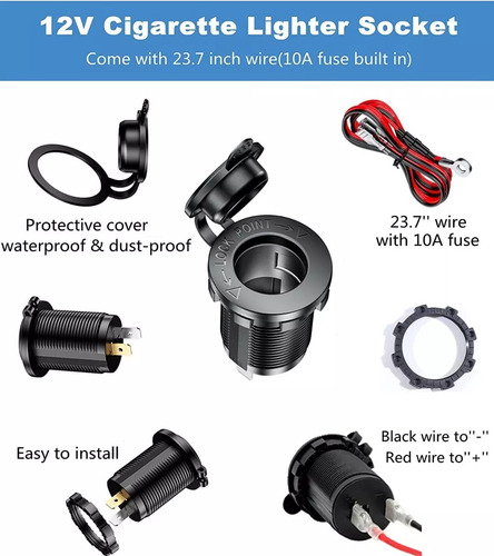 Kit Enchufe Toma 12v 24v Auto Bus Camión Embarcación Con Luz