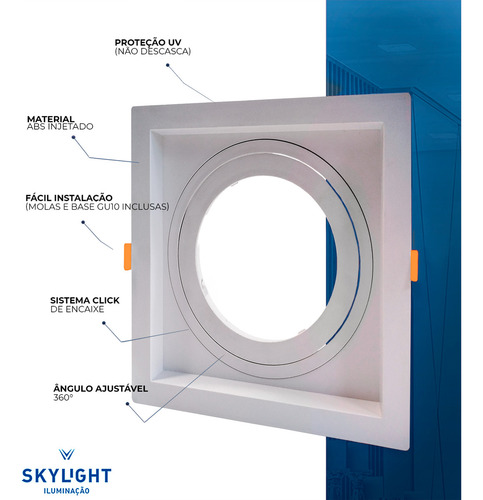 Spot De Embutir Recuado Ajustável Quadrado Ar111 Gu10 Cor Branco 127/220V