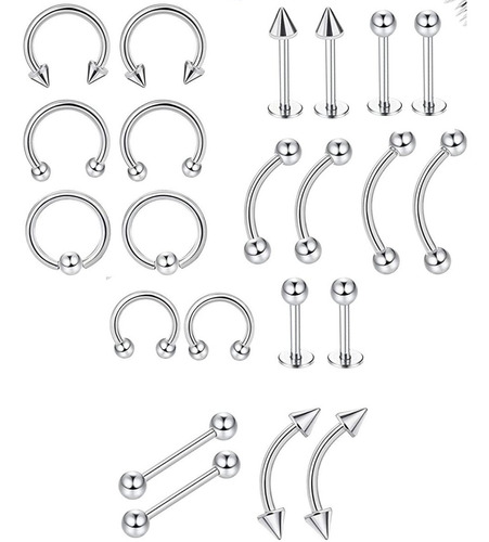 Combo 22 Piercing Aritos Acero Quirurgico Por Mayor Bull Bcr