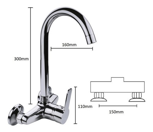 Imagen 4 de 6 de Griferia De Cocina Vanitory Canilla Monocomando Pared Baño