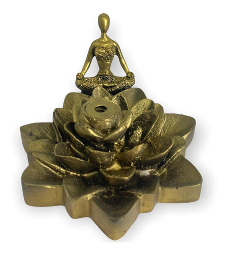 Incensário Cascata Flor De Lotus Pontudo Yoga Dourado 7 Cm