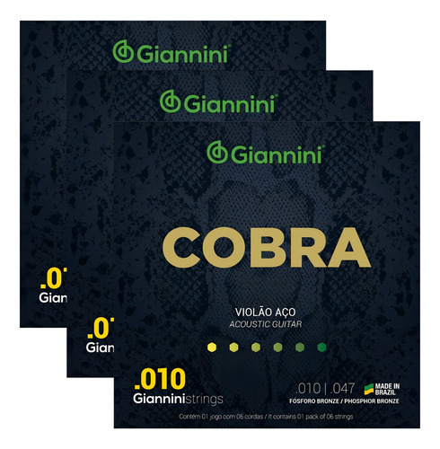 Juego de Cuerdas Giannini Cobra Phosphor Bronz 0.10 Para Guitarra