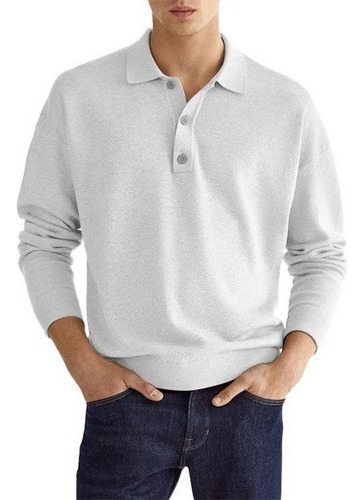 Blusa Tipo Polo Casual De Manga Larga Para Hombre