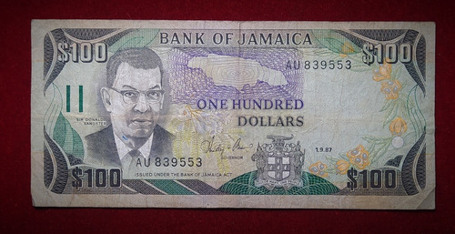Billete 100 Dolares Jamaica 1987 Pick 74a.2