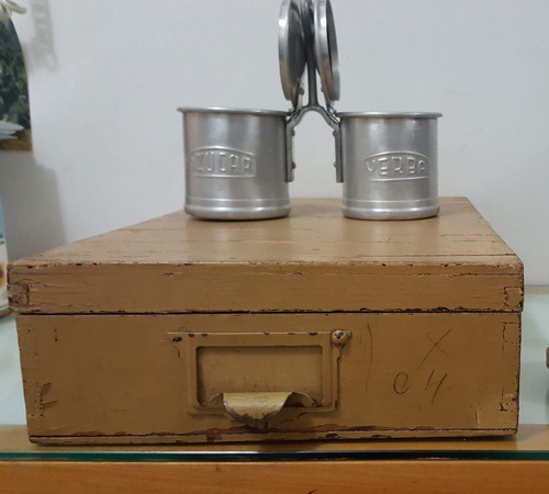 Antigua Caja Madera Apertura Alta Organizador Secreter Cajón (Usado)