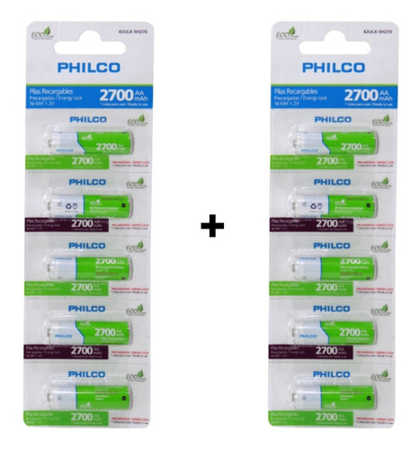 Pila Recargable Philco Aa 2700 Mah Pack 10 Unidades - Mirage