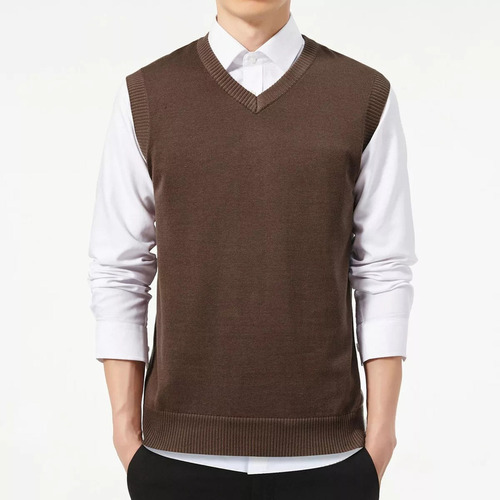 Suéteres Para Hombre Chaleco Sin Mangas Punto 100% Algodón /