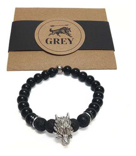 Pulsera De Hombre Con Piedra De Lava Dije Dragón