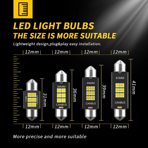 Led Premium Canbus Festoon Fusible 31 36 39 41 Mm