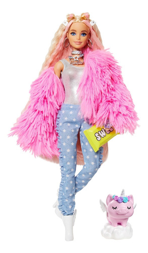 Muñeca Barbie Extra Con Abrigo Rosa Y Accesorios