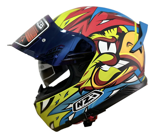 Casco Moto Integral Nzi Go Rider Doble Visor Celeste Y Amarillo Go Rider Stream Macaw Yellow L