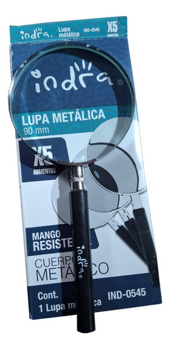 Lupa Metalica De Mano Escolar 90mm Cristal X5 Aumentos