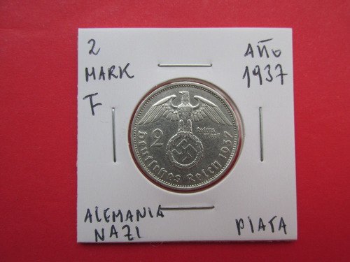 Antigua Moneda Alemania Nazi 2 Mark De Plata  1937