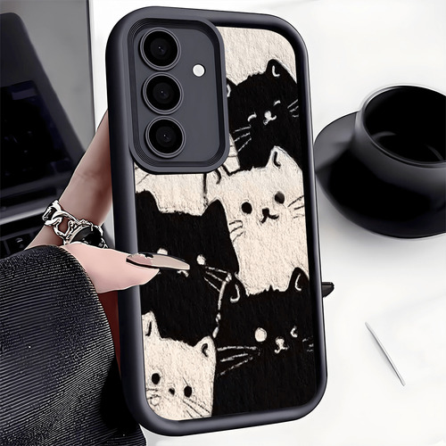 Funda Anticaída P/celular Gato Caricatura Negro/blanco Antideslizante Compatible iPhone Y Galaxy
