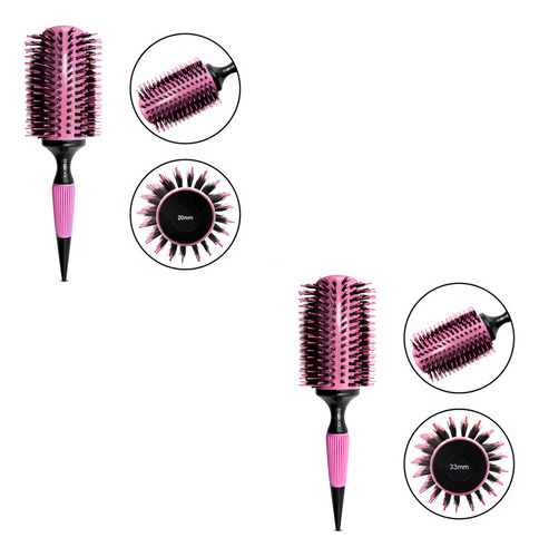 Kit 2 Escovas De Cabelo Rosa Cerdas Javali Mista 33 Ref.20 E Rosa