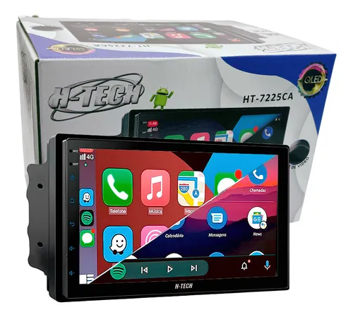 comprar Multimidia 7 Qled Quadcore 2gb 64gb Android Auto Carplay Usb H-Tech Ht-7225ca Espelhamento Wi-Fi GPS