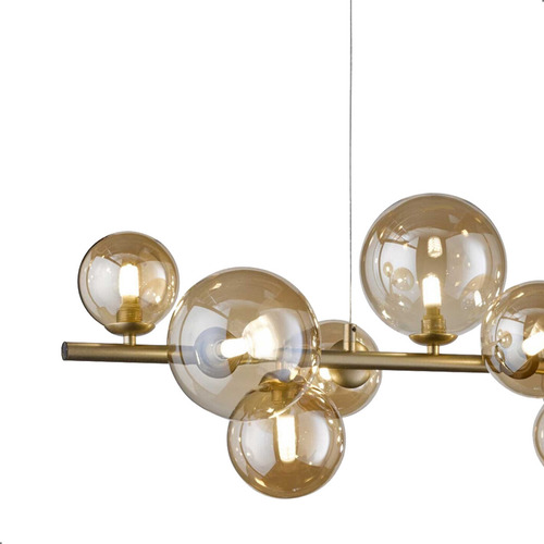 Lustre Pendente Jabuticaba Dourado Globos Âmbar Sala Jantar