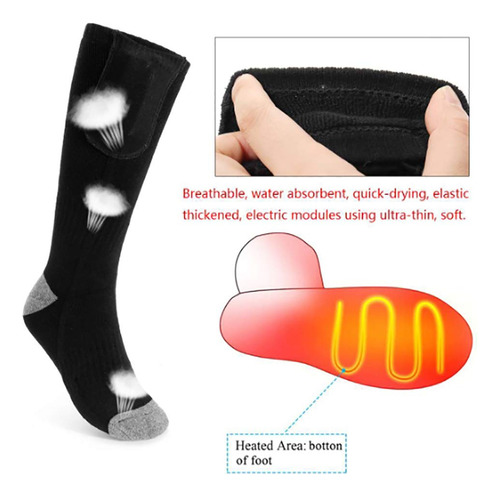 Calcetines Térmicos Eléctricos Calentadores De Pies Invierno Negro Diseño De La Tela Talle