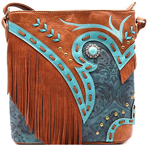 Western Cowgirl Fashion Style Cuero Fringe Crossbody Bolsil