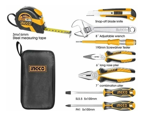 Imagen 4 de 7 de Set De 8 Herramientas Ingco Con Estuche Incluye Tester Elect