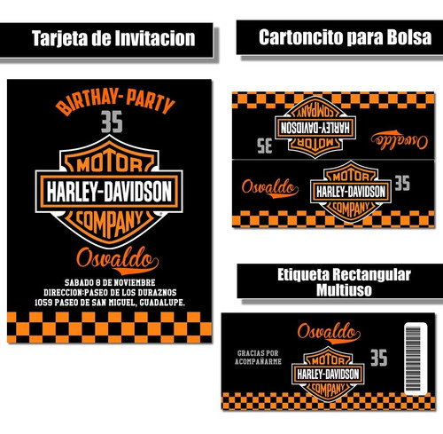 Imagen 1 de 4 de Kit Imprimible Harley Davidson Rr37 Candy Bar Cumple Fiesta