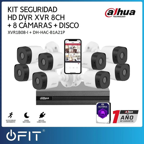 Imagen 2 de 10 de Kit Seguridad Dahua Full Hd Dvr 8ch + 8 Bullet + Cable 1tb