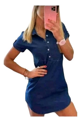 Vestido Camisa Mujer Jeans Corto Elastizado