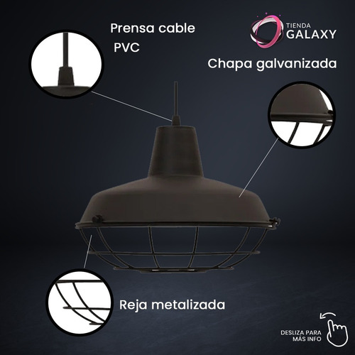 Imagen 2 de 9 de Lampara Colgante Campana Galponera Reja Estilo Industrial