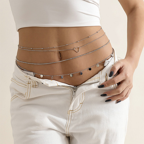 Cadena De Cintura Dabeh En Color Plata, Ajustable, De Varias Capas, Cadena De Ombligo, Joyería De Playa Para Mujeres, Ideal Para Cumpleaños De Novias, San Valentín, Fiestas De Cumpleaños.