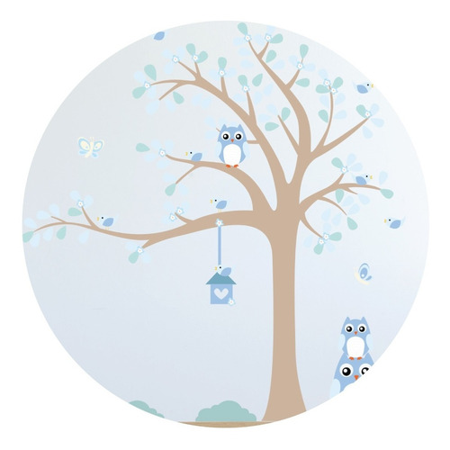 Adesivo De Parede Infantil Árvore Baby Coruja Cor Azul