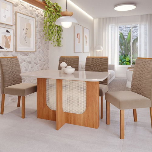 Sala De Jantar Louise 1,30 Com 4 Cadeiras Clarice Wt