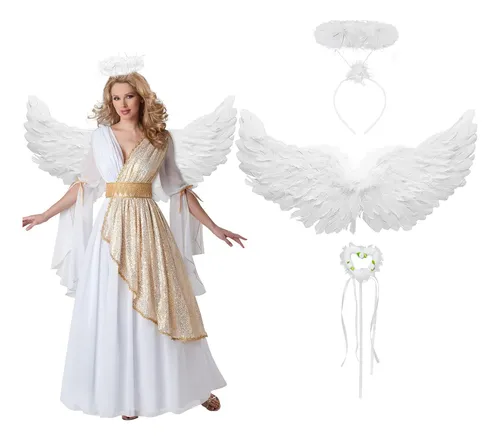 comprar Alas De Angel,alas Blanco Y Halo Y Aureola Angel Para Niñas Y Adultos, Halloween Disfraz Angel Ideal Regalos Halloween,disfraz De Angel Para Fiesta