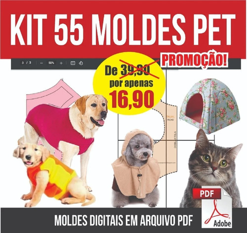 Kit 55 Moldes Roupas Pet Cães E Gatos + Modelagem Cirúrgica