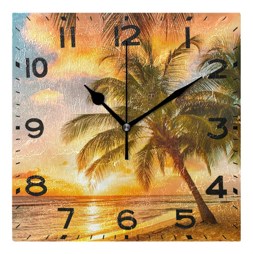 Reloj De Pared Cuadrado 3d Diseño Palmera Playa Verano 20 Cm