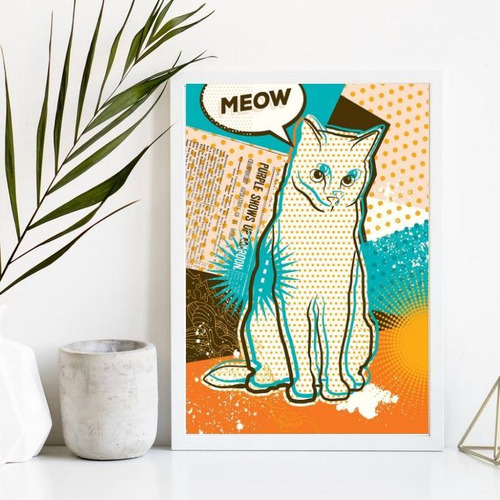 Marco Pop Art con forma de gato, 33 x 24 cm, cristal y marco negro