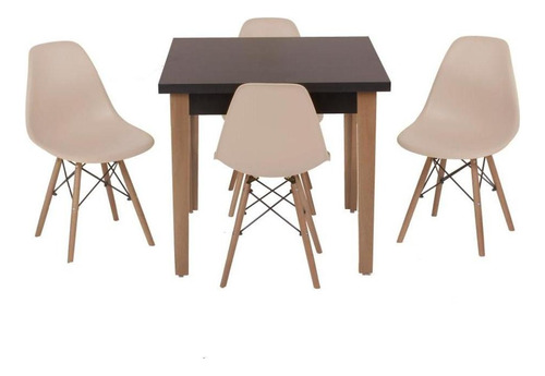 Kit Mesa Jantar Luiza 80cm Preta + 4 Cadeiras Eames Eiffel Cor Nude