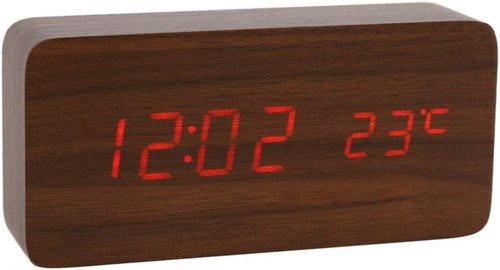Reloj Despertador De Madera Grande Con Alarma - Termómetro