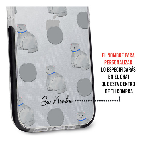 Funda Para iPhone Para Mujer Gatito Gris Con Tu Nombre