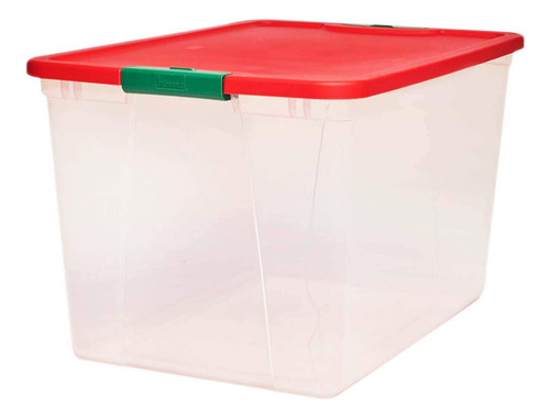 Contenedor Plástico Transparente 60 Litros Con Tapa Roja Pac