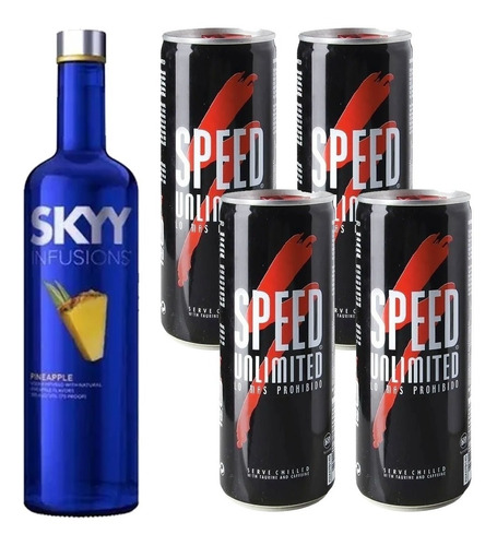 Vodka Skyy Anana 750ml + Speed Energizante Unlimited X4