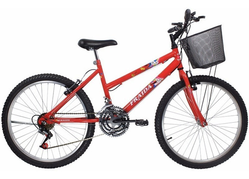 Bicicleta Feminina Aro 24 Mountain Bike Com Cesta - Vermelho