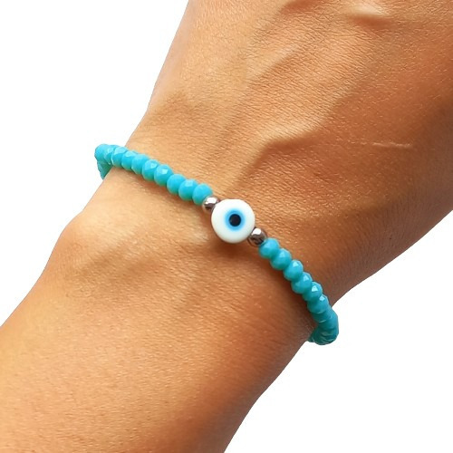 Pulsera Elastizada De Cristal Facetado Cin Ojo Turco 