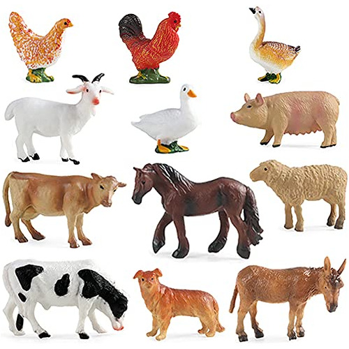 12 Figuritas Miniatura De Animales De Granja Pastel Y E...