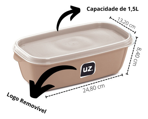 Pote Retangular Multiuso Premium 1,5lts Capuccino Uz