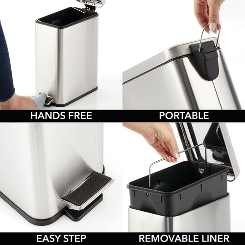 Imagen 4 de 5 de Cesto Tacho Basura 5 Lts Rectangular Acero Inoxidable - Lima