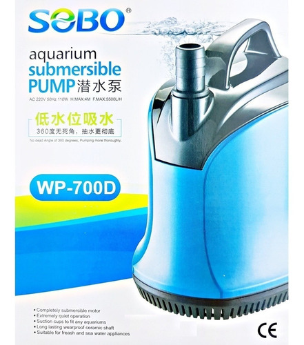 Bomba Agua Sumergible 5500 L/h Sobo Wp-700d - Aquarift