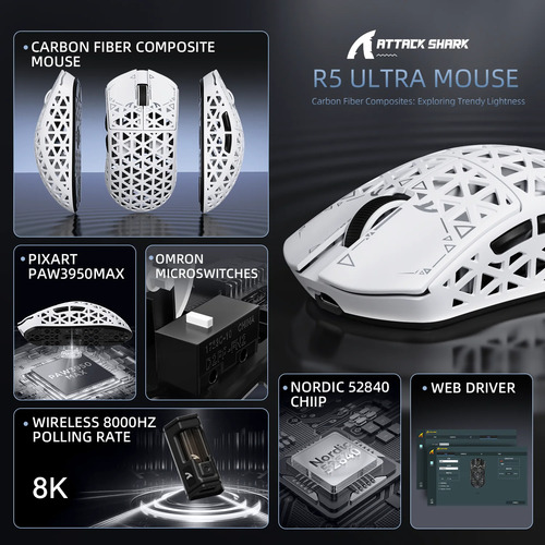 Ratón Inalámbrico Para Juegos Attack Shark R5 Ultra Carbon F